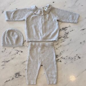Little Me Gray Textured Baby Sweater, Pants and Hat set